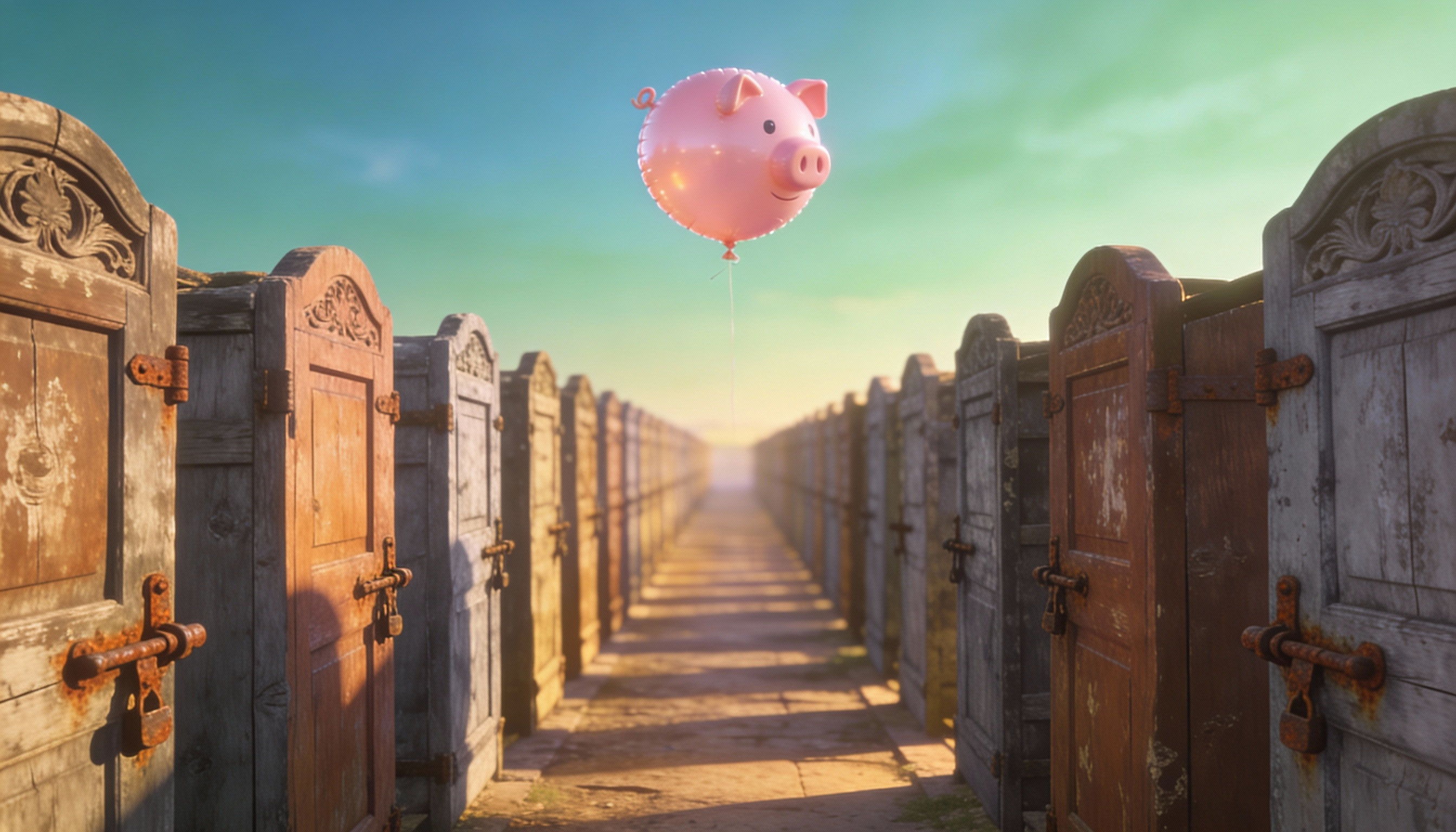 Seedance 2.0 video: photo of an endless row of ancient doors stretchi...