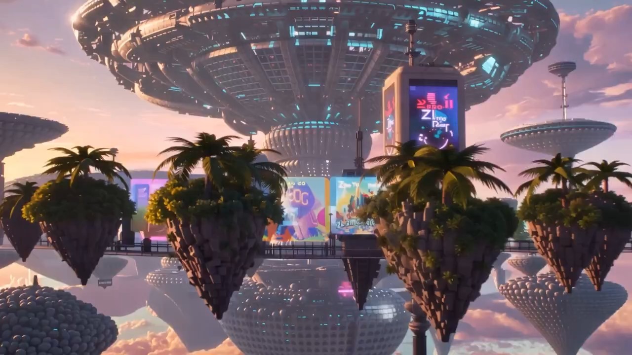 Seedance 2.0 video: pastel pink-blue Dyson swarm at artificial sunset