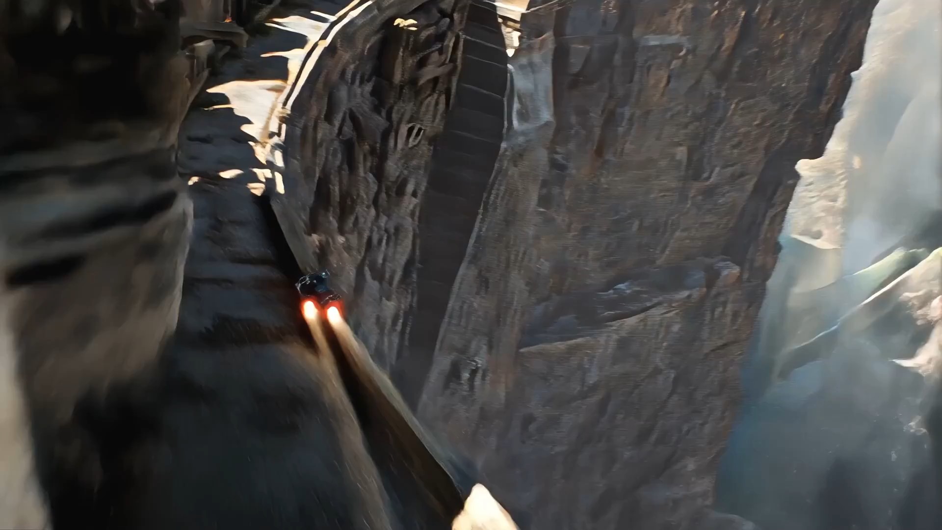Seedance 2.0 video: Speeder Chase Across a Cliff City